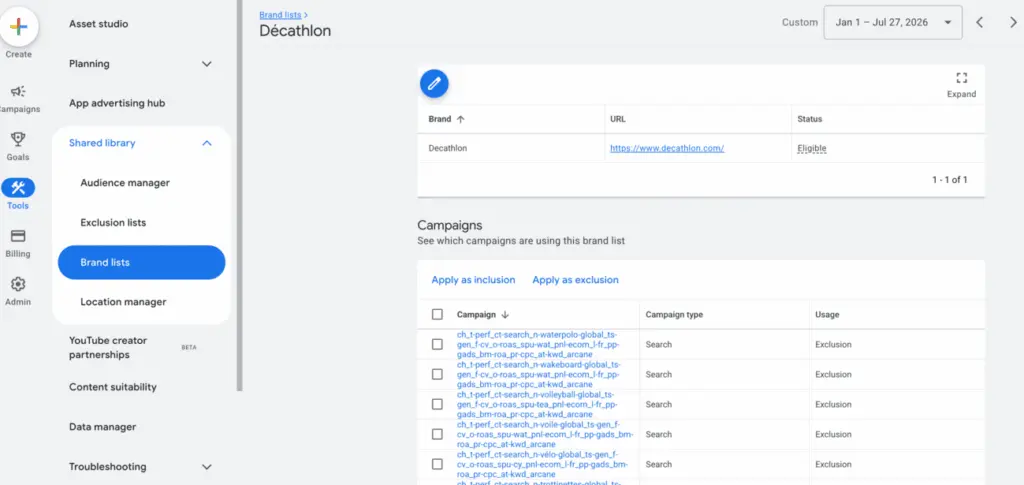 liste marque Google Ads